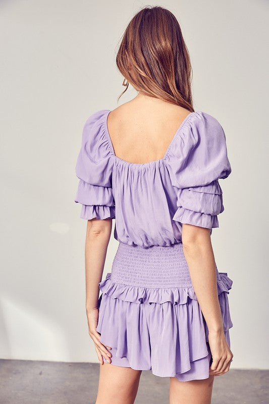 A Puff Sleeve Smocked Waist Romper