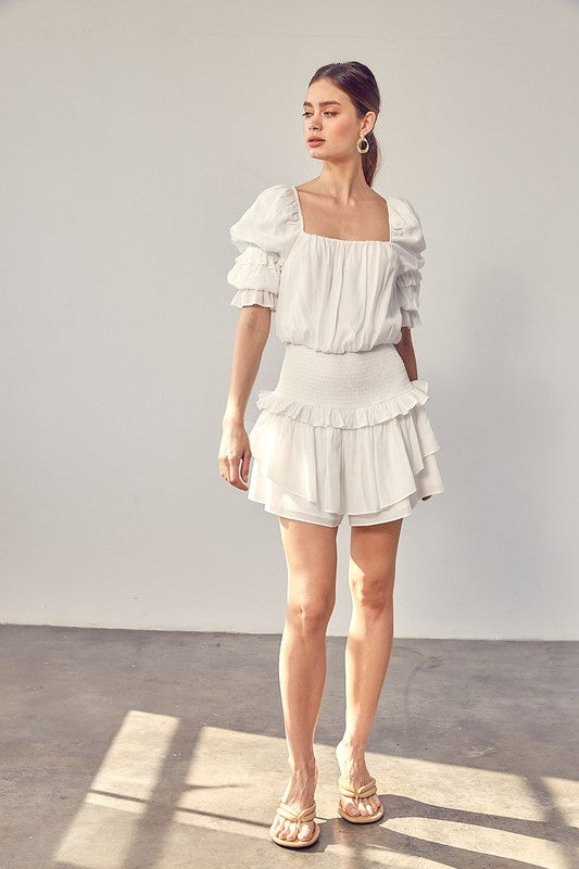 A Puff Sleeve Smocked Waist Romper