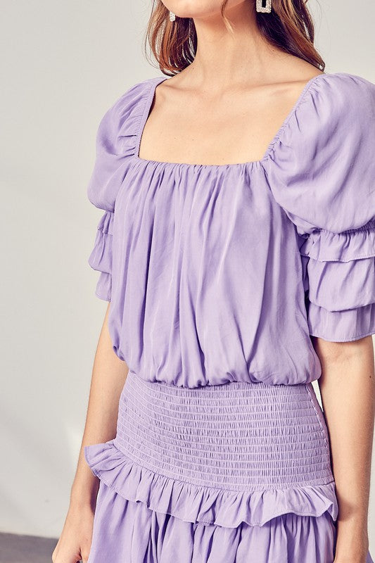 A Puff Sleeve Smocked Waist Romper