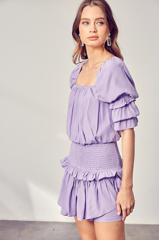 A Puff Sleeve Smocked Waist Romper