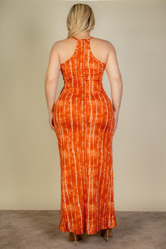 A Plus Size Tie Dye Printed Cami Bodycon Maxi Dress