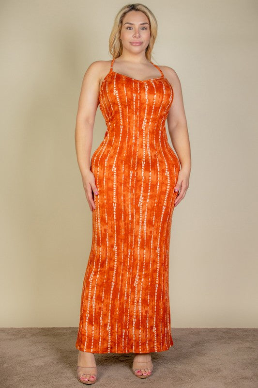 A Plus Size Tie Dye Printed Cami Bodycon Maxi Dress