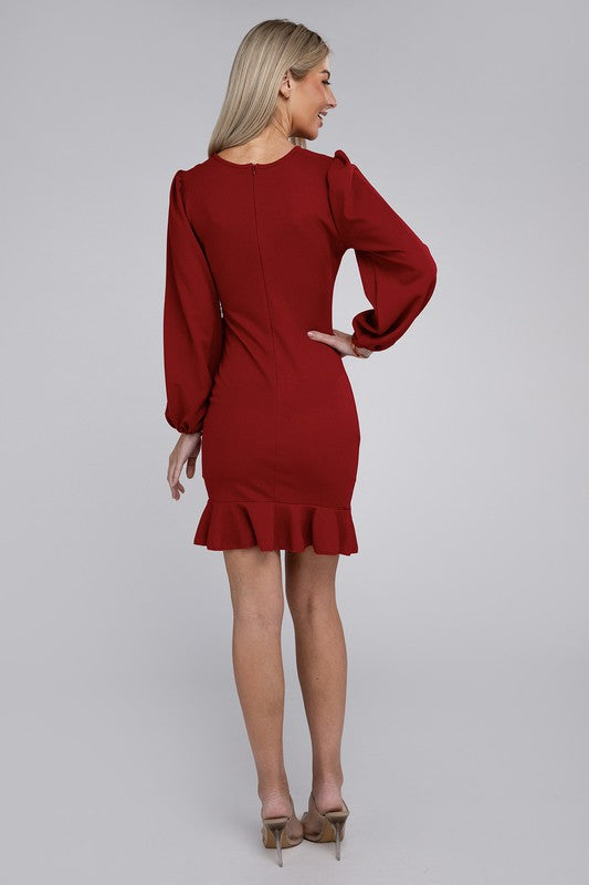 A Red Ruched Bodycon Dress
