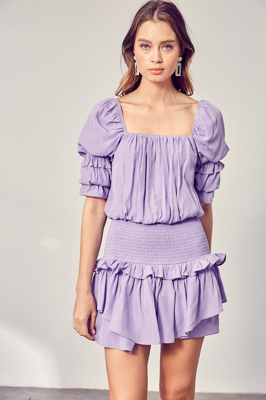 A Puff Sleeve Smocked Waist Romper