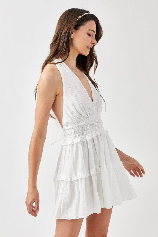A Halter Neck Smocked Ruffle Dress