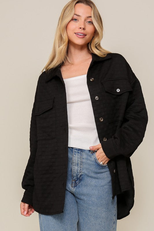 Long Sleeve Quilted Button Down Jacket