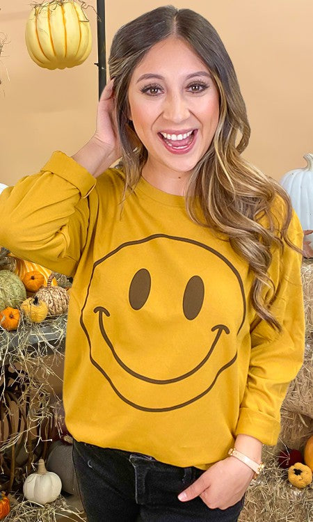 Camiseta de manga larga con gráfico de novio sonriente de otoño