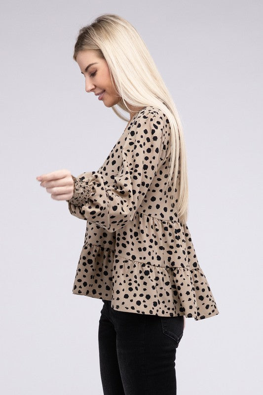 Leopard Print Ruffle Hem Blouse