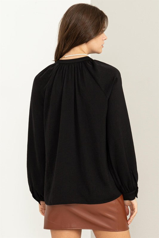 TRY TO KEEP UP LONG SLEEVE RUFFLED BLOUSE
